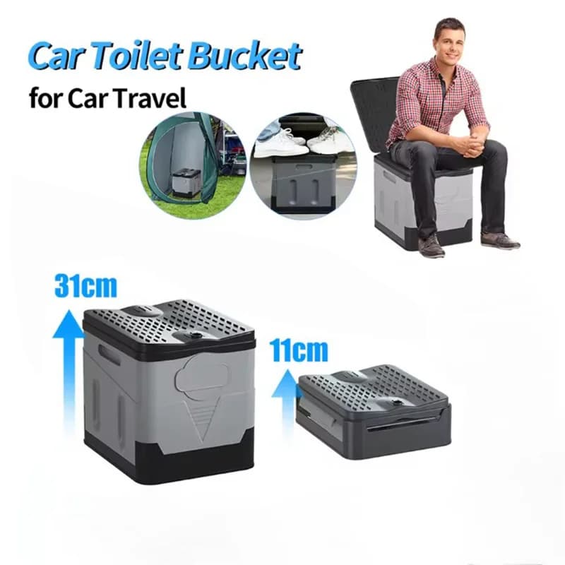 Outdoor Folding Toilet Portable Camping Emergency Toilet Strong Bearing Reusable Trash Can Anti-Odor Storage Box for Tour Car