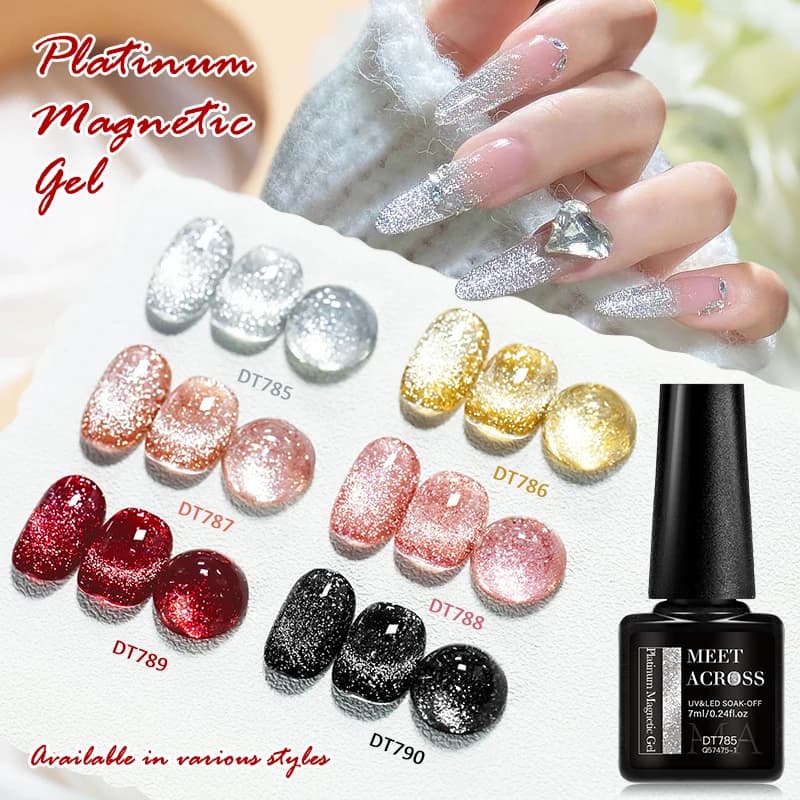 Smalto Gel Magnetico Glitterato Platino per Unghie, Rosa Rosso Scintillante, Semi-Permanente, Rimovibile con UV, Fai-da-Te