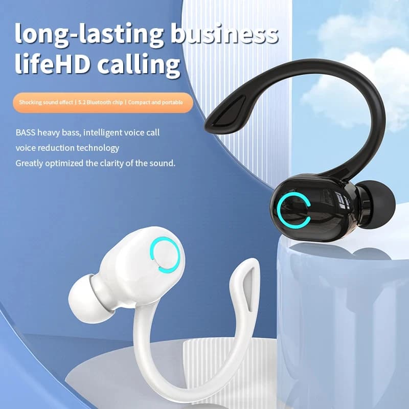 Bluetooth 5.2 Business Wireless Headphone Ear Hook Mini HIFI Bass Earphone with Noise Cancelling with Microphone Sports Play Heads
