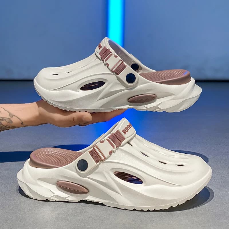 Sandali da uomo estivi casual con tema cocco, design a punta aperta e fori, traspiranti, slip-on per sport e tempo libero