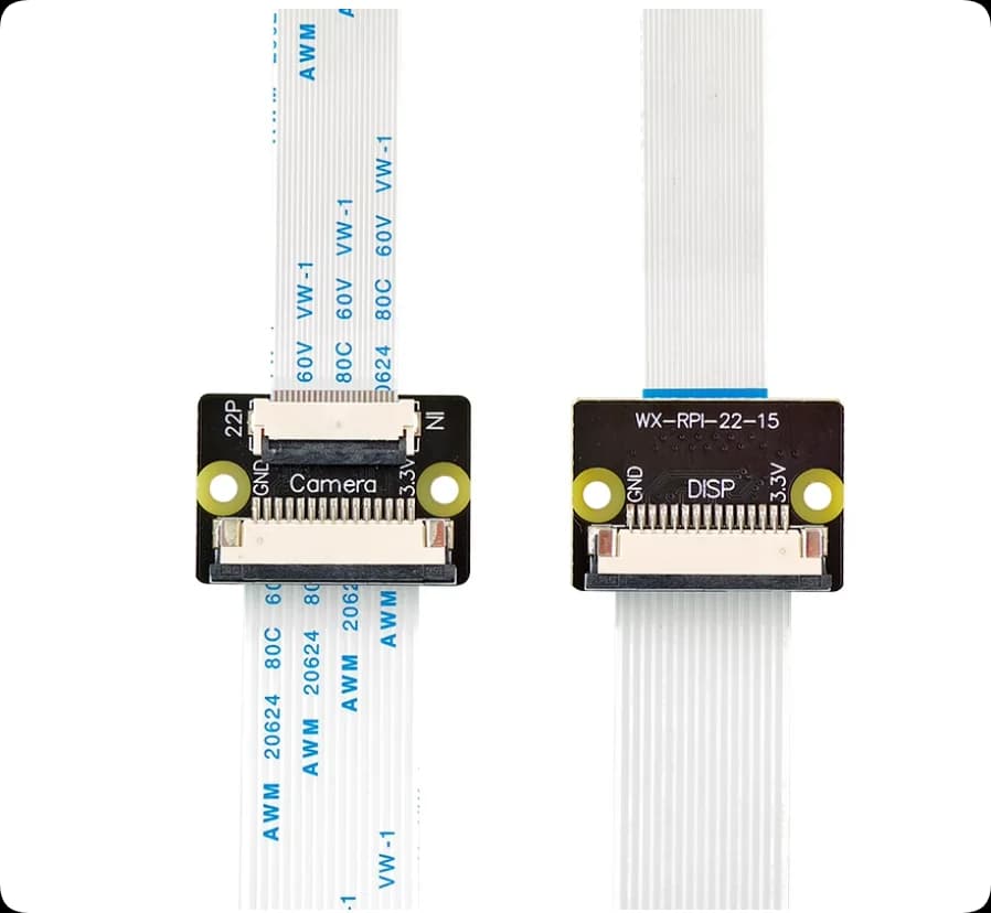 Raspberry Pi 5 DSI/CSI FFC adapter card, replaces official cables for camera and RPi5 display with standard cheap white FFC cables