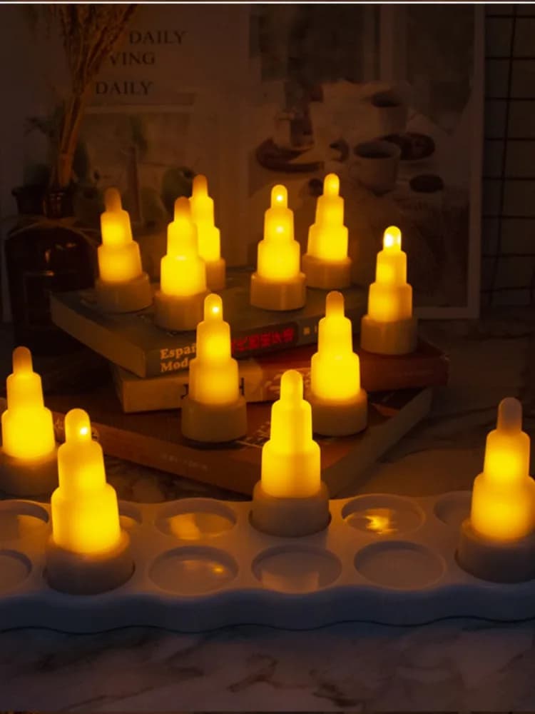 Confezione da 12 lampadine a candela a LED ricaricabili senza fili, senza fiamma, per matrimoni, matrimoni, Natale, bar, feste in casa, tavolo, illuminazione decorativa, ambra