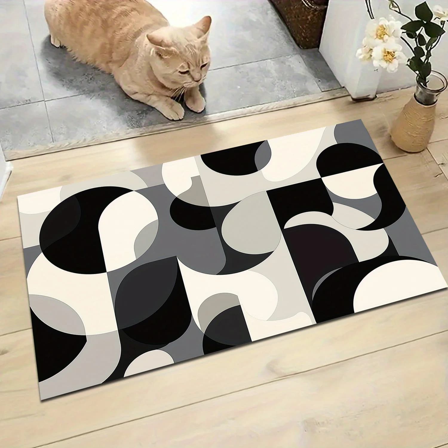1 tappetino moderno con motivo geometrico astratto, realizzato in tessuto di poliestere, lavabile in lavatrice, adatto per camere da letto e soggiorni.