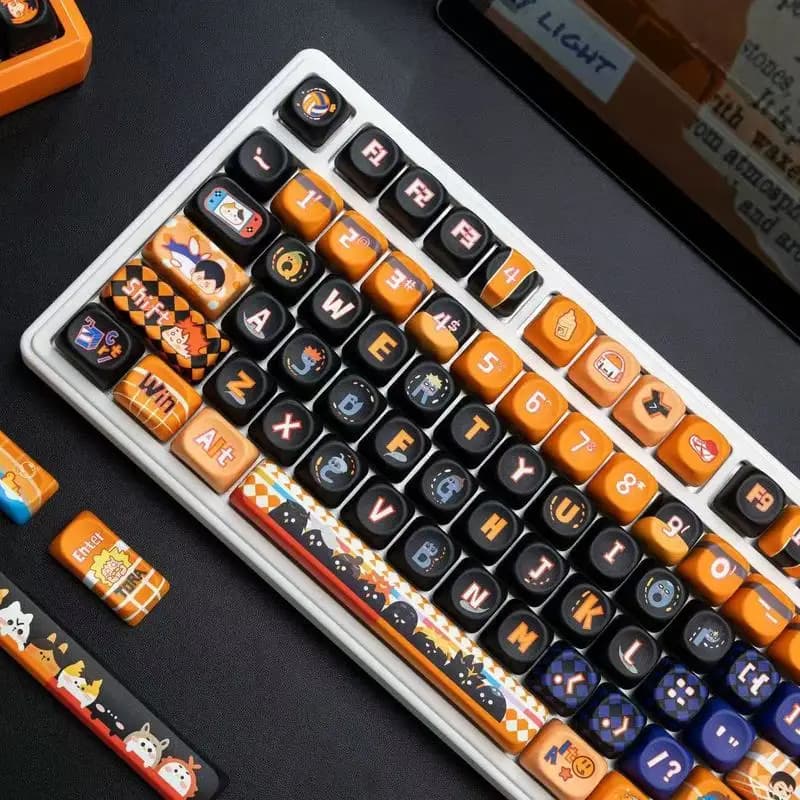 Volleyball Junior PBT Keycaps,128 Keys MOA Profile Custom Cartoon PBT Key Caps For MX Switches Mechanical Keyboards 60% 75% 100%