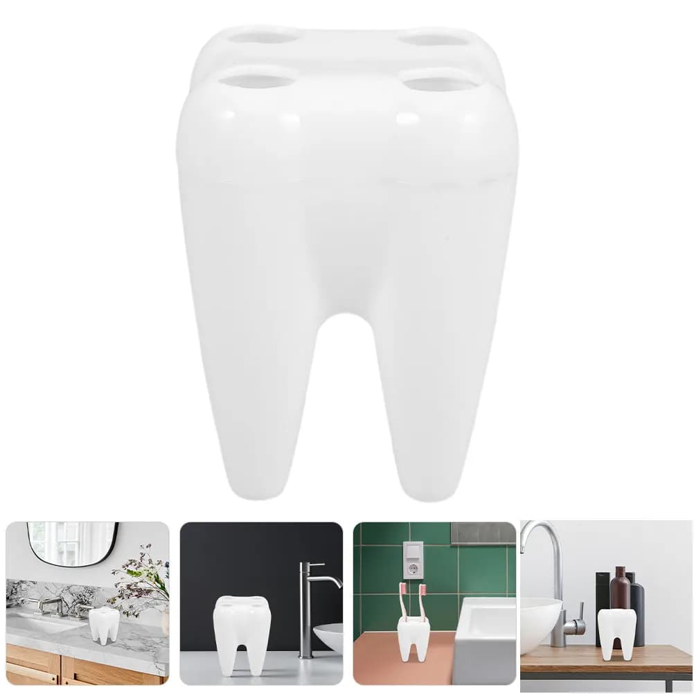 Portaspazzolino a forma di dente per bagno, doccia, decorazione domestica, supporto portaoggetti traspirante multi-foro, estetico e simpatico per adulti