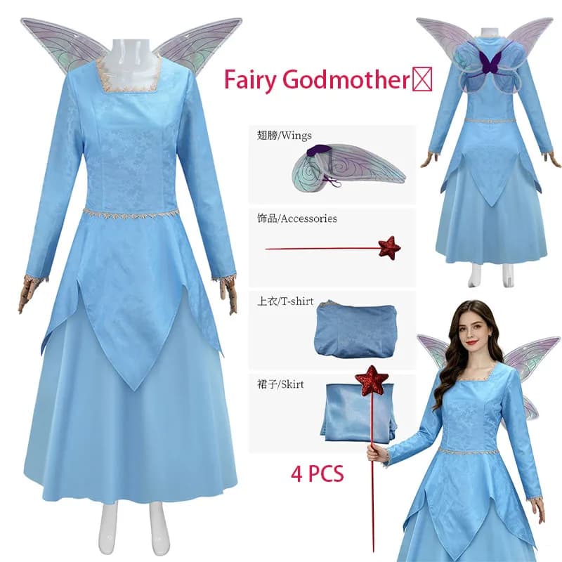 WHH Anime Fairy Godmother‌ cosplay Anime elf dress stage performance sweet Style Blue Dress women Masquerade party full set