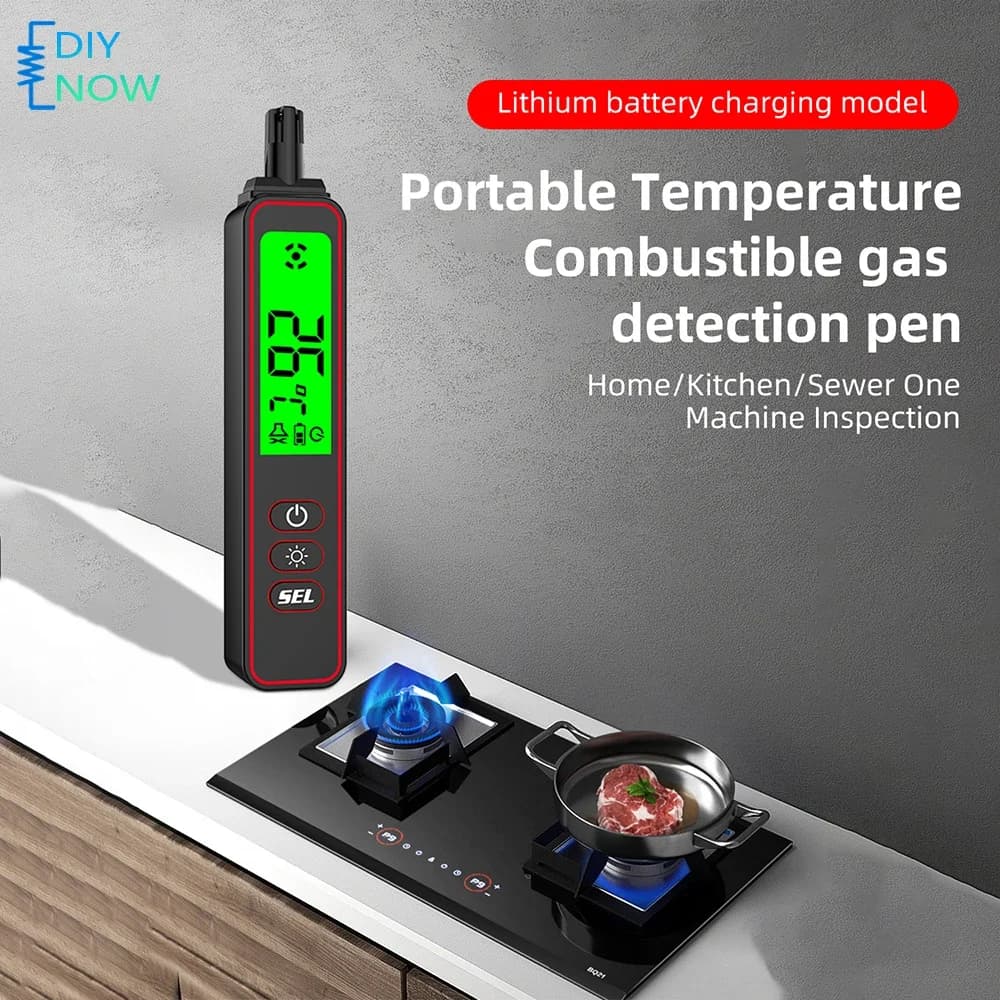 Natural Gas Detector Portable Combustible Gas Leak Alarm Rechargeable with LED Lighting and Buzzer for Household
