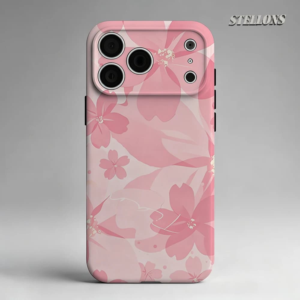 Custodia Morbida Rosa con Fiori di Ciliegio per iPhone 17 16 15 14 Pro Max Plus, Custodia Magnetica a Strato Singolo o Doppio Rinforzato