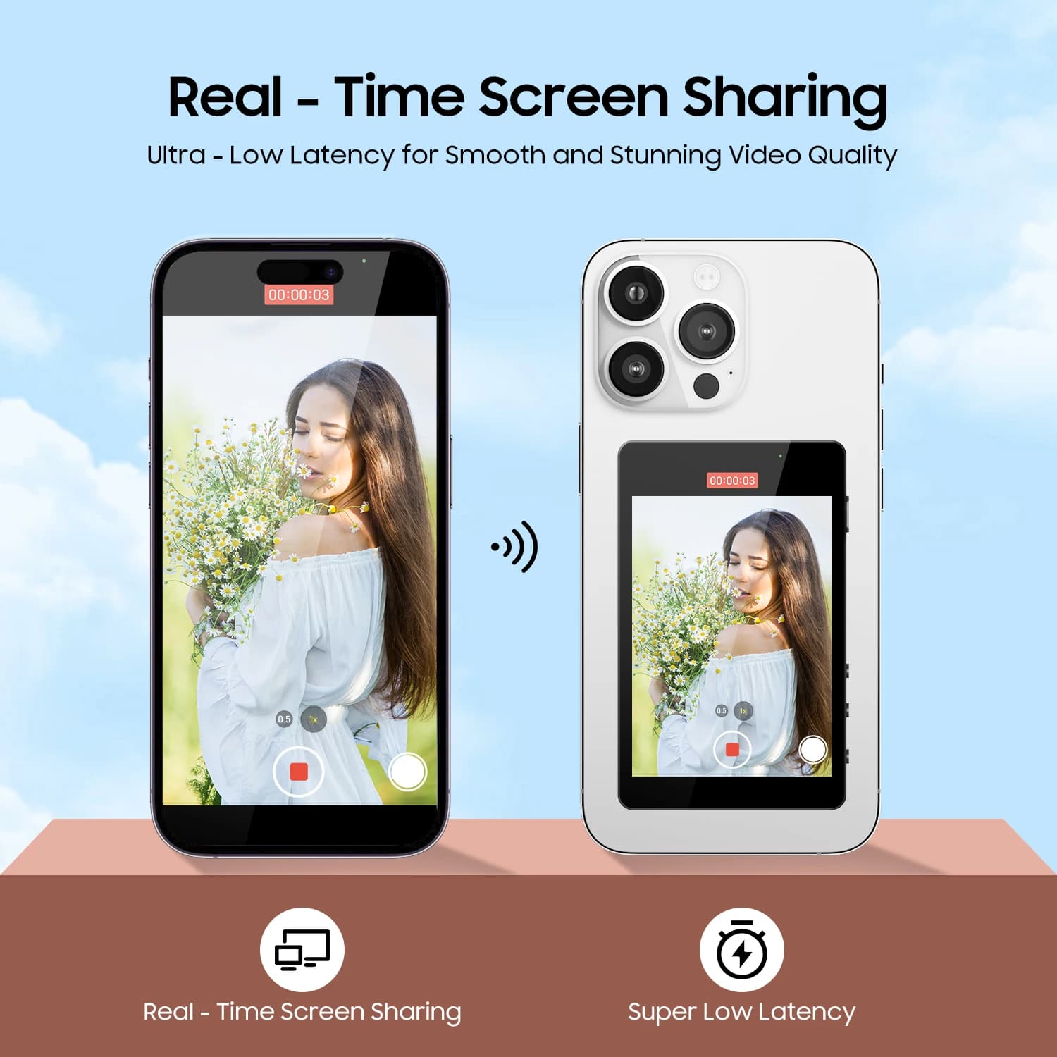 Vrriis Wireless Shooting Monitor Screen for Smartphone Back Camera Wireless Magnetic Selfie Screen Vlog Live Stream
