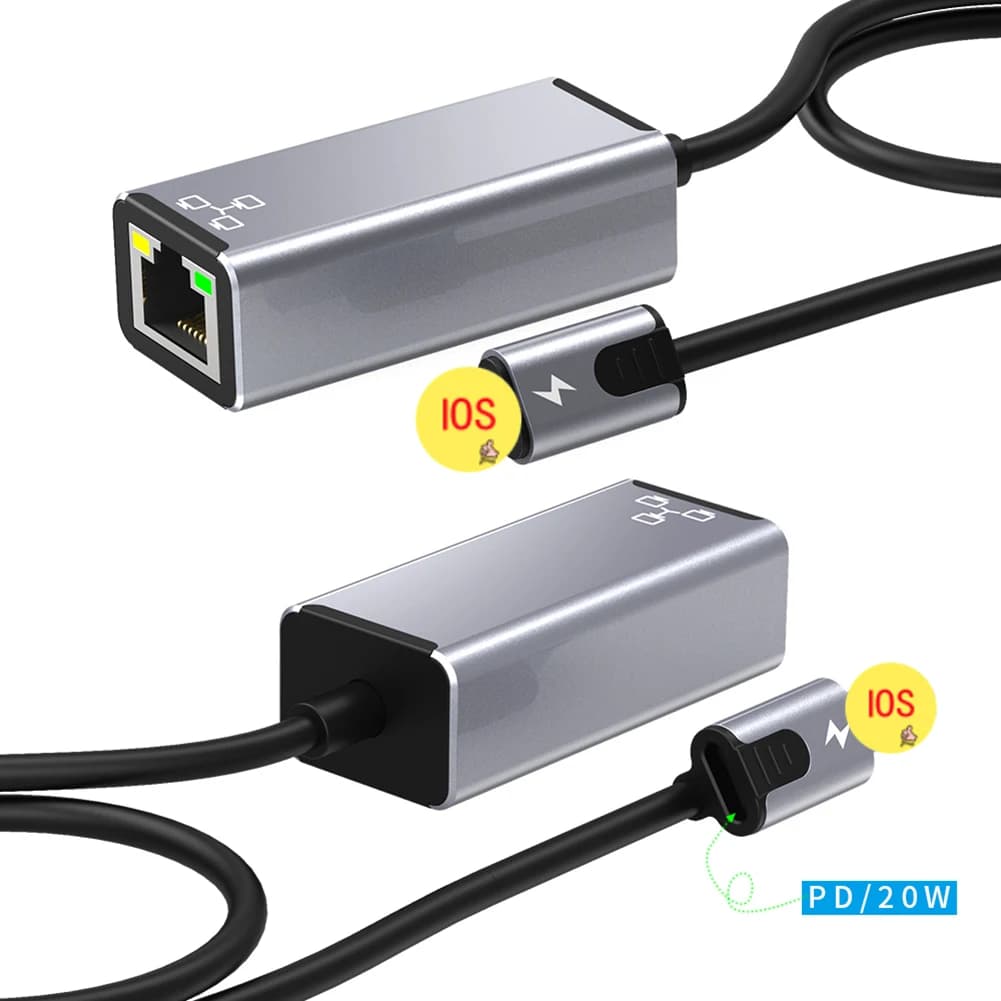 Adattatore Ethernet esterno per smartphone 100Mbps con ricarica PD 20W da 8 pin a scheda di rete cablata LAN RJ45 per pad per telefono cellulare IOS10