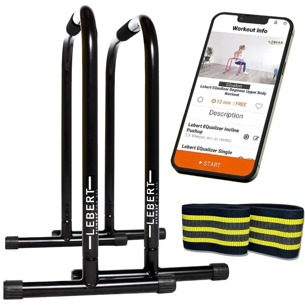 Attrezzo portatile per allenamento completo del corpo - Stazione per dip e allenamento con il proprio peso con fascia di resistenza per fianchi - Guida online inclusa - A