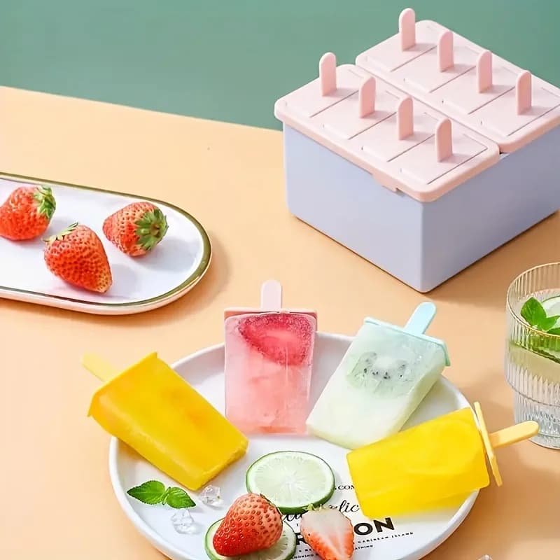 Stampi per ghiaccioli in plastica riutilizzabili da 8 pezzi, produttore di ghiaccio fai-da-te con protezioni antigoccia, stampi per gelato fatto in casa a congelamento rapido da 5,51 pollici, senza BPA