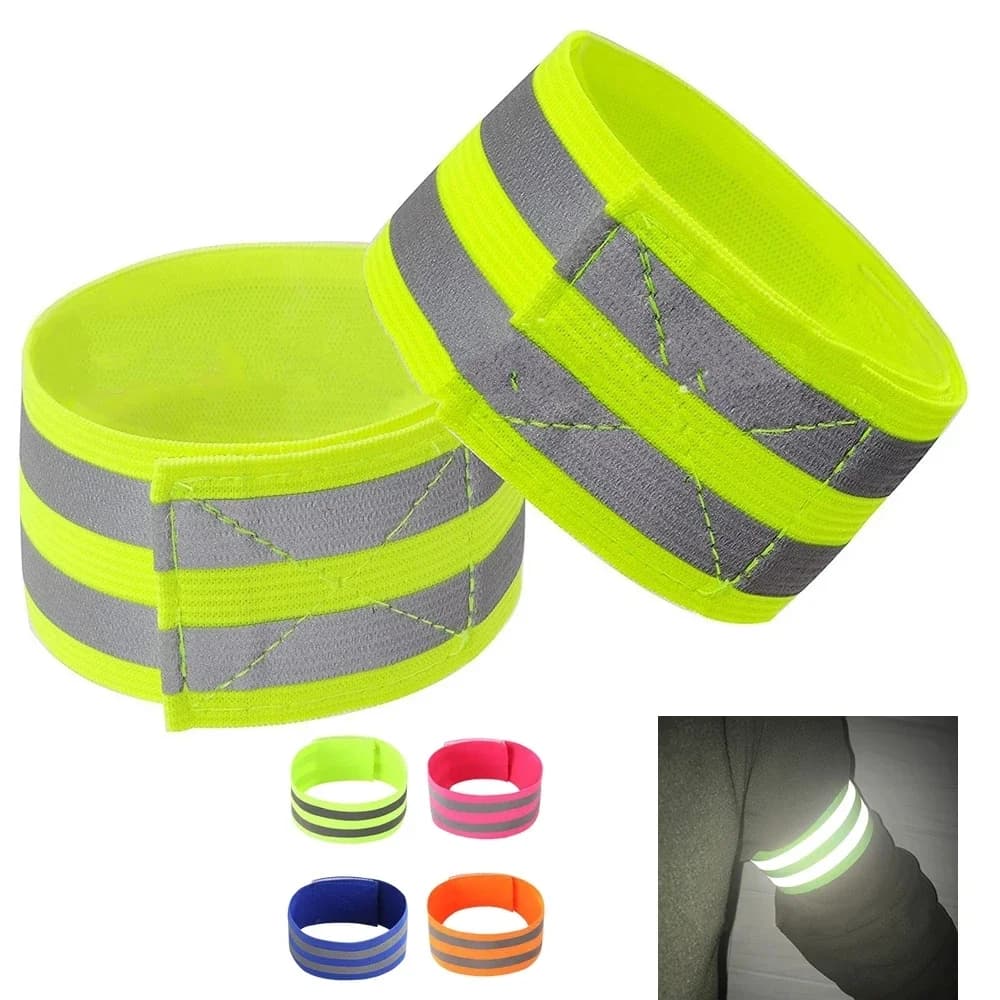 2 Pezzi Braccialetti Riflettenti per Corsa, Caviglia e Gamba, Fascia LED Riflettente per Ciclismo Notturno, Nastro Luminoso di Sicurezza, Braccialetto LED