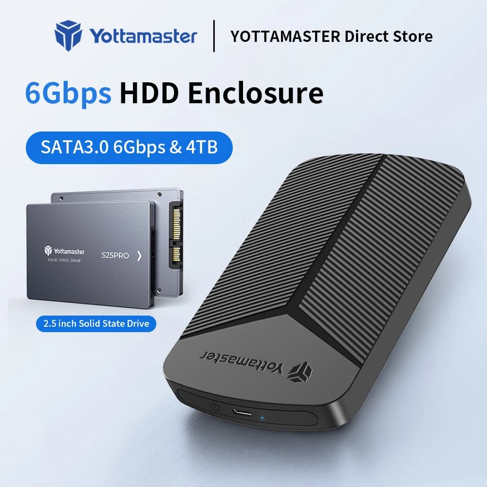 Yottamaster Case per HDD da 2,5 Pollici 6Gbps, Adattatore SATA a USB3.0/Type-C, Enclosure USB-C Esterno per HDD SATA Compatibile con Windows, Mac, Linux