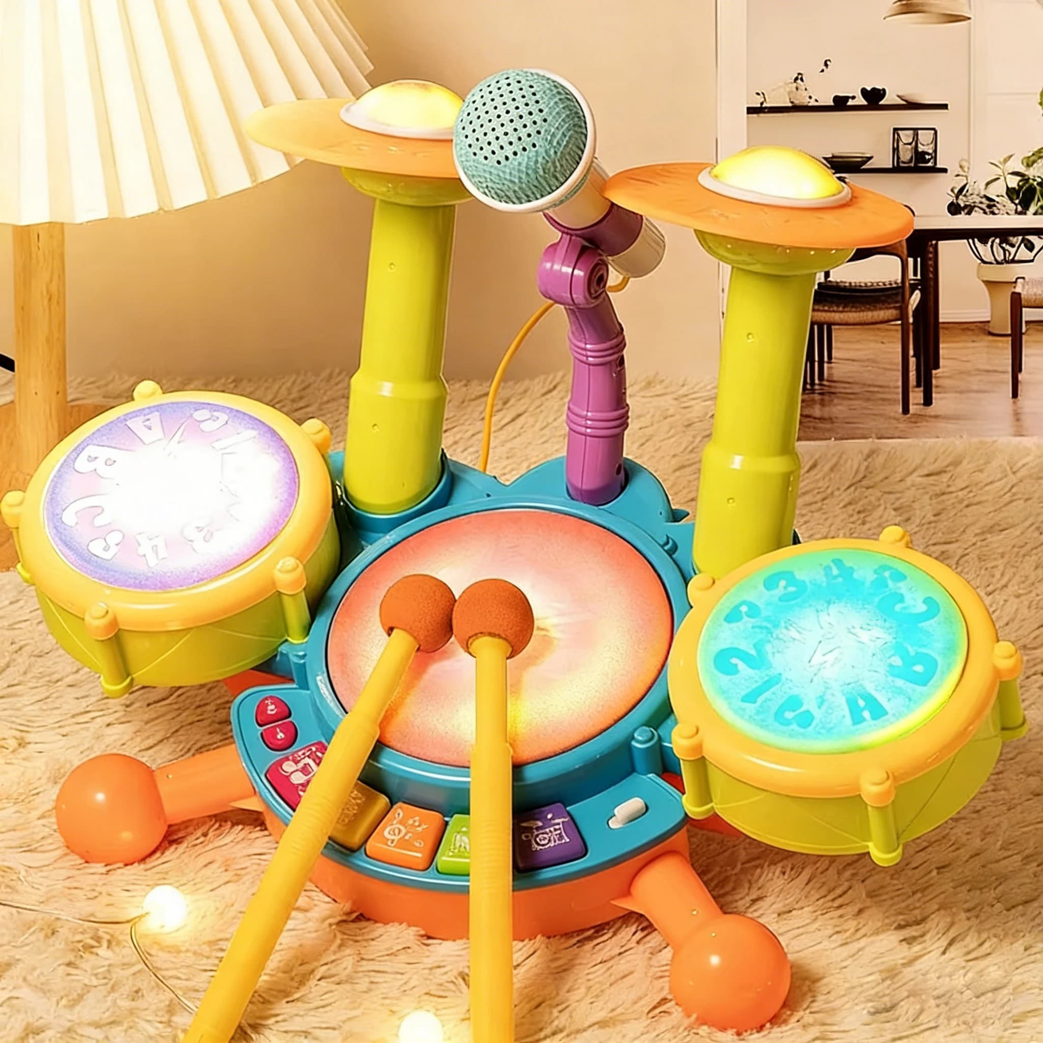 Set di batteria jazz elettrica Strumento musicale Giocattolo musicale a percussione con microfono Giocattolo educativo per bambini Regali di Natale per bambini