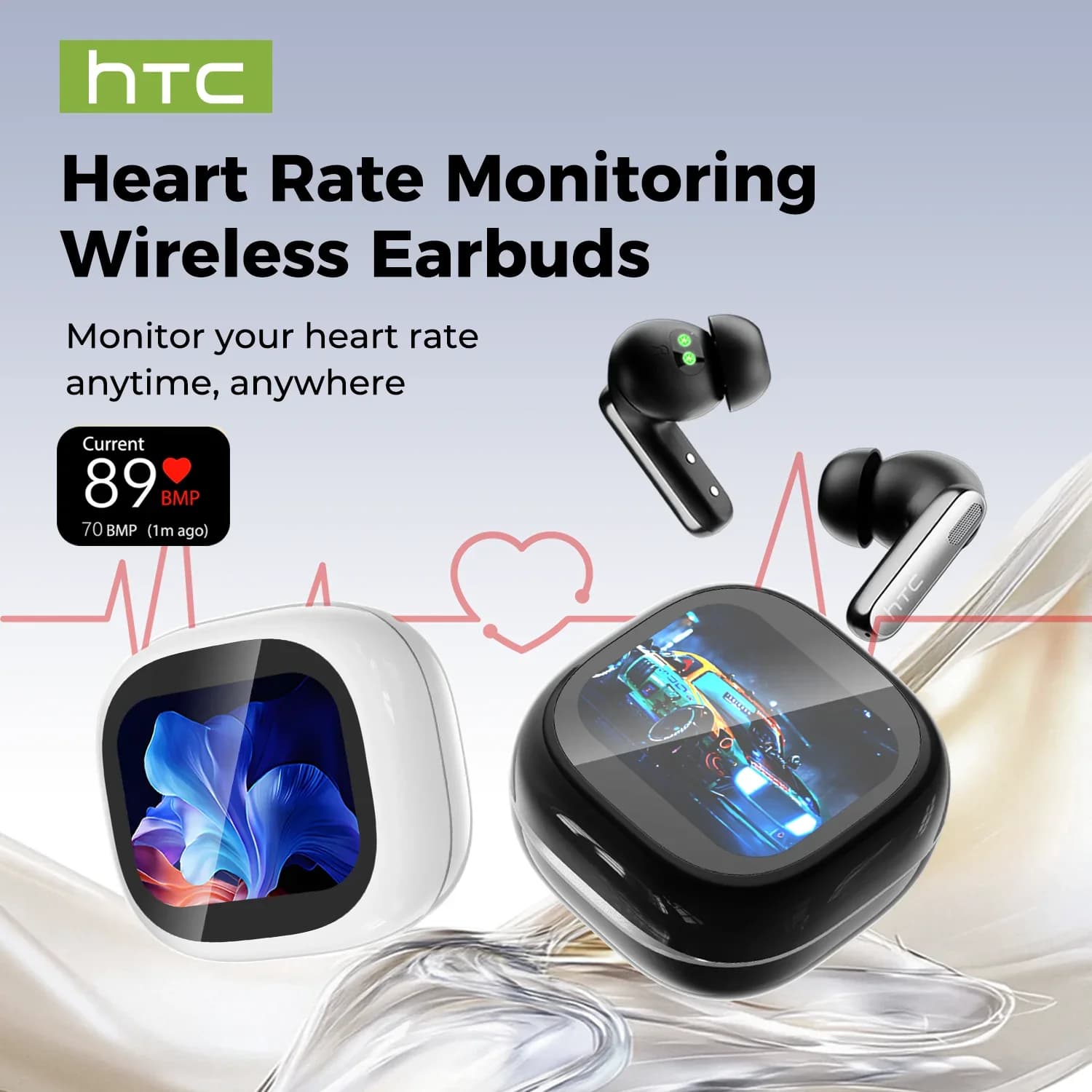 HTC NE46 Heart Rate Monitoring Wireless Headphones AI Translator Bluetooth Earbuds 10hrs Long Battery Life Bluetooth Earphones