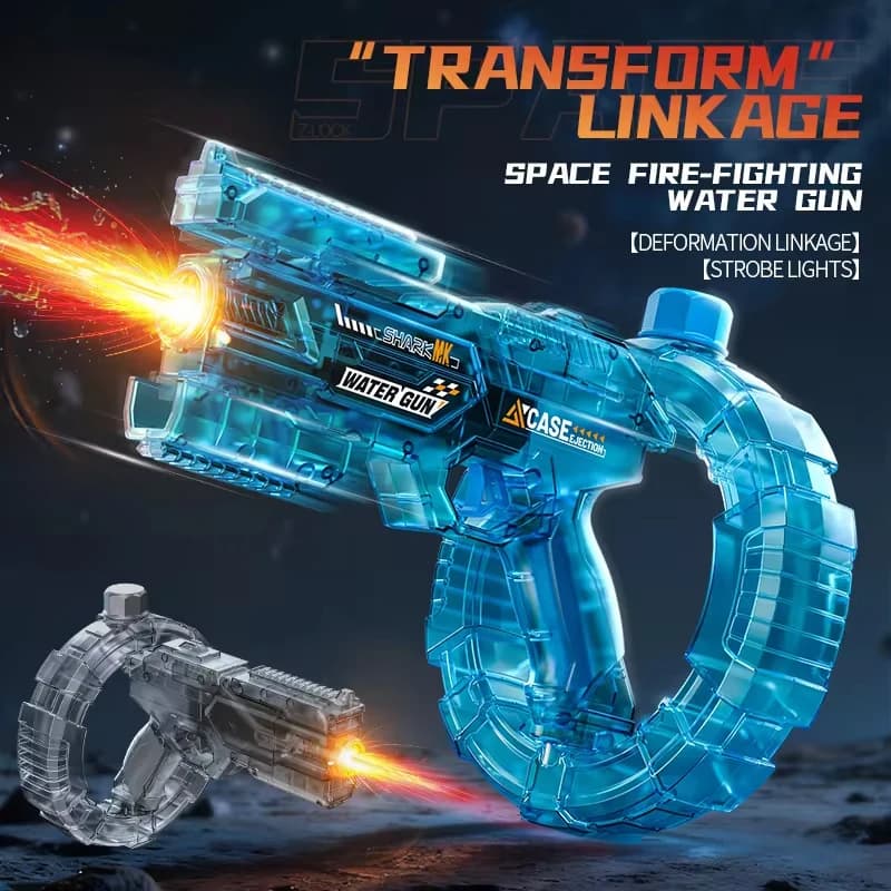 Hot Space Electric Water Gun Energy Ring Burst Transformation LED Lights Large Capacity Full Auto Continuous Fire Squirt Gun Toy