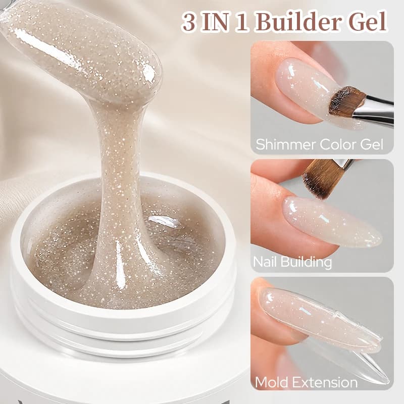 BORN PRETTY 15ml 3 IN 1 Builder Gel For Nail Art Mold Extension Glitter Color Construction Self Leveling Soak Off Salon& Home