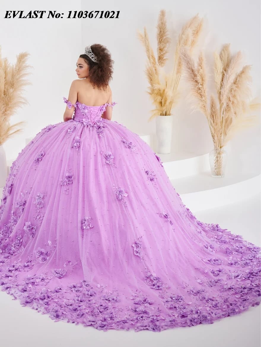 EVLAST Personalizzato Viola Abito Quinceanera Abito di Sfera Off Spalla Applique Floreale Perline Corsetto Dolce 16 Abiti De Anos SQ326