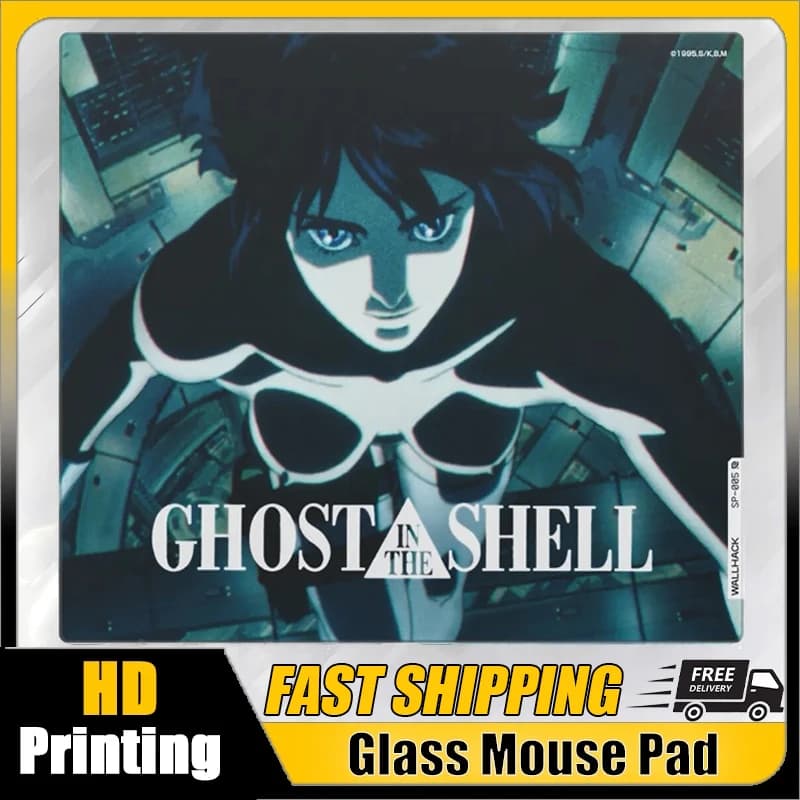 Tappetino per mouse in vetro W-Wallhack SP005 giapponese per GHOST IN THE SHELL, superficie satinata, tappetino da scrivania temperato, accessori personalizzati per gaming FPS
