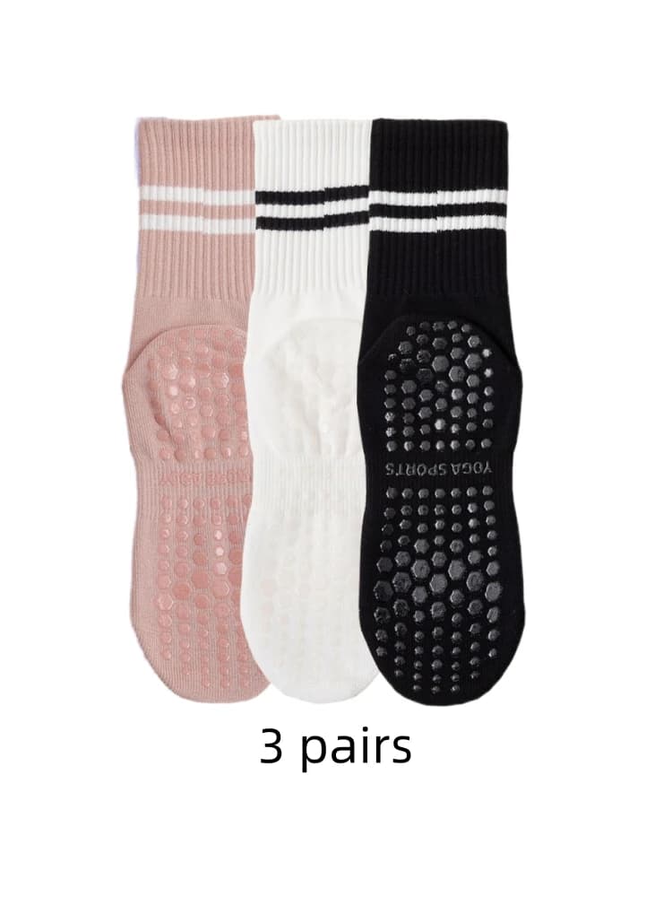 3 paia di calzini da yoga, calzini di media lunghezza, calzini sportivi da donna in puro cotone con silicone antiscivolo per fitness indoor e pilates, vendita all'ingrosso