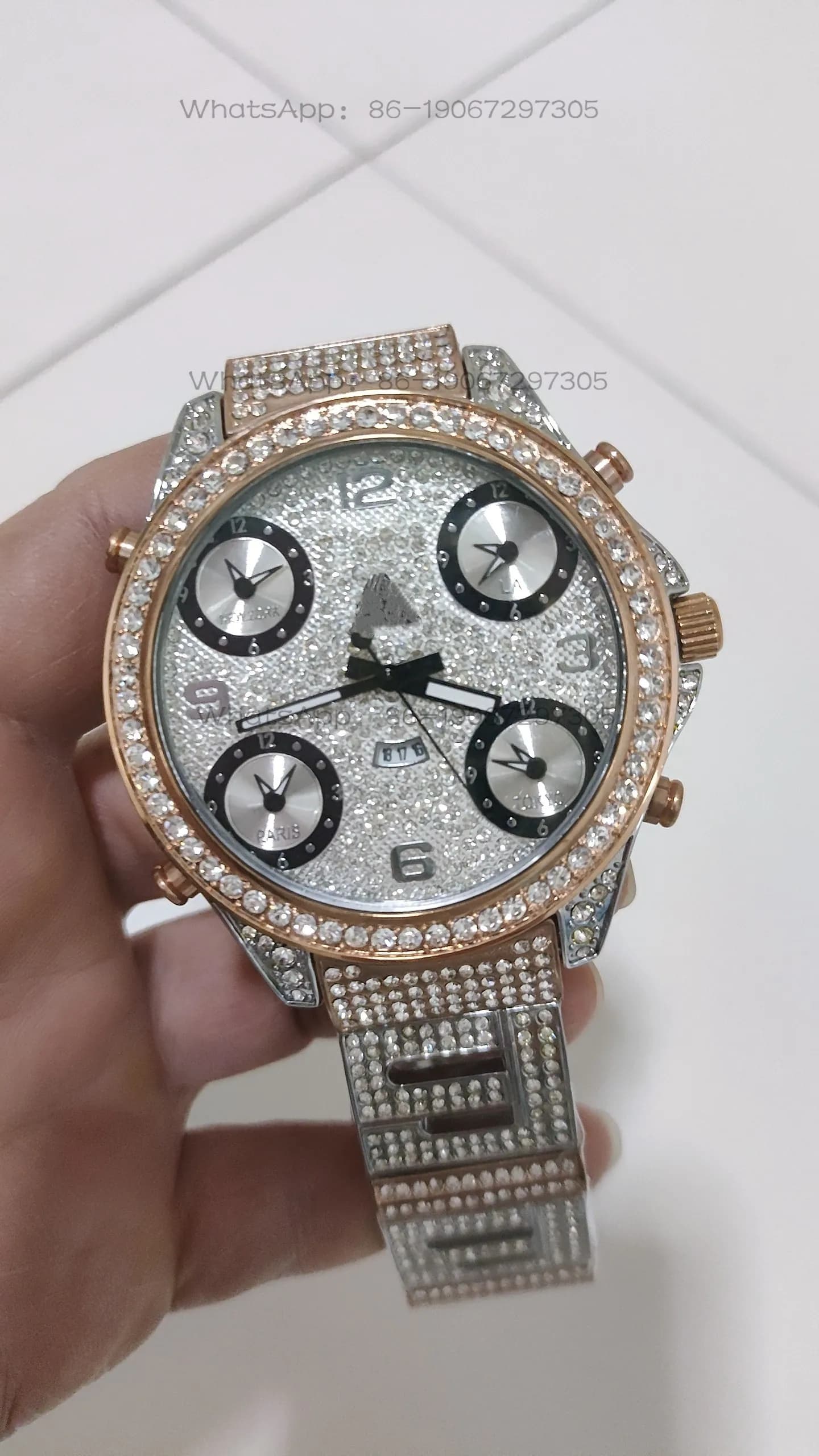Large plate quartz gypsy couple gold high-end steel belt rhinestone watch