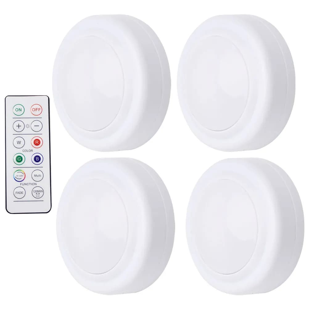 Set di 4 Luci LED a Batteria Senza Fili con Telecomando, Luci Sottopensile Cambiacolore, Piccole Luci Notturne Adesive a Batteria