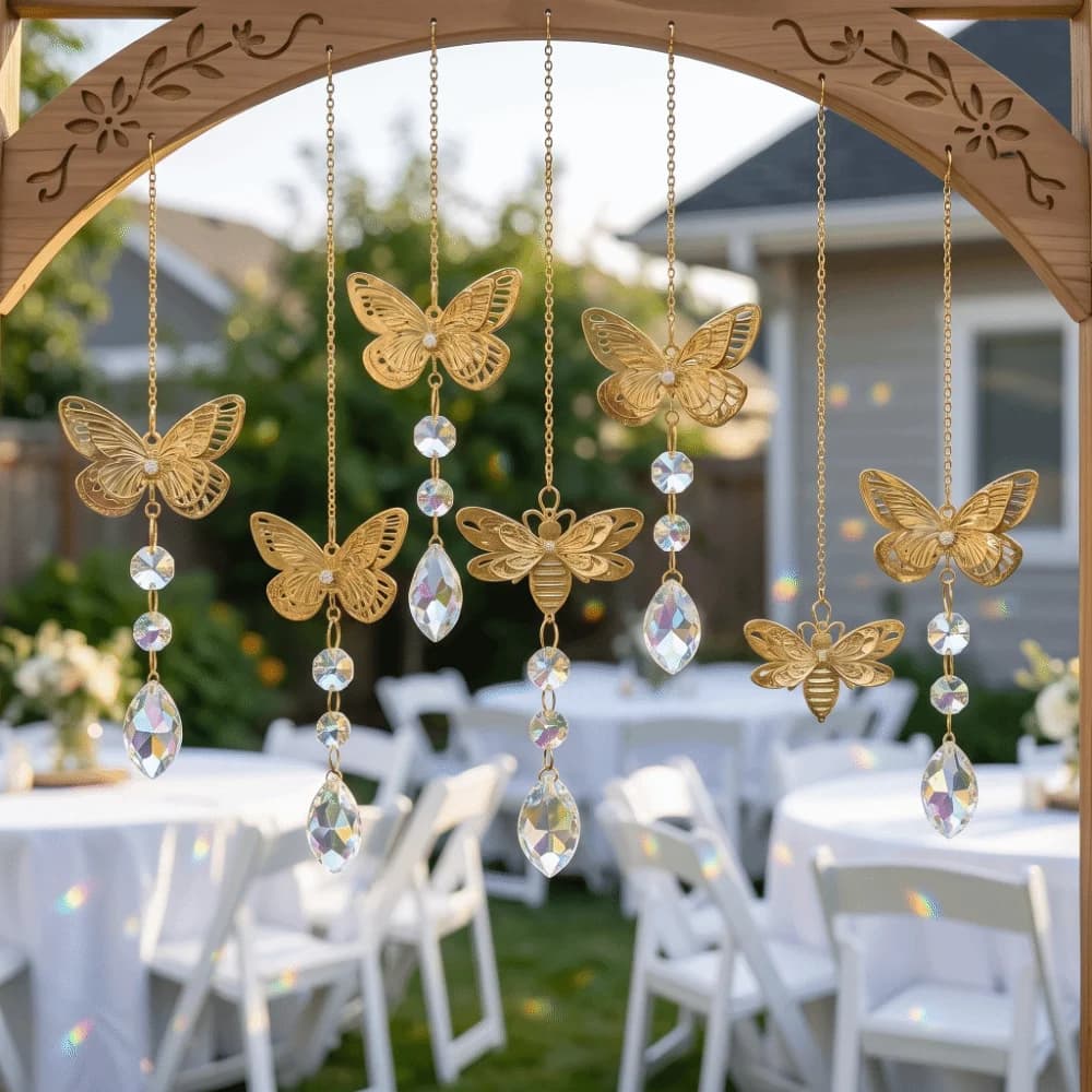 Crystal Butterfly Wind Chimes Colorful Hollow Out Sun Catcher Hanging Rotating Reflective Wind Spinner Backyard