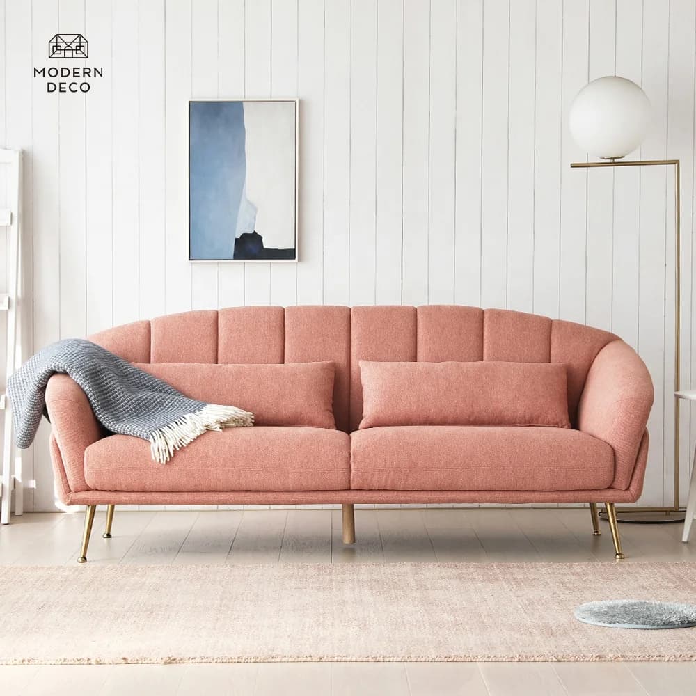 Divano Canape in tessuto con schienale curvo con gamba dorata Rosa rosa Verde 3 posti Mobili da soggiorno francesi nordici Personalizzati moderni