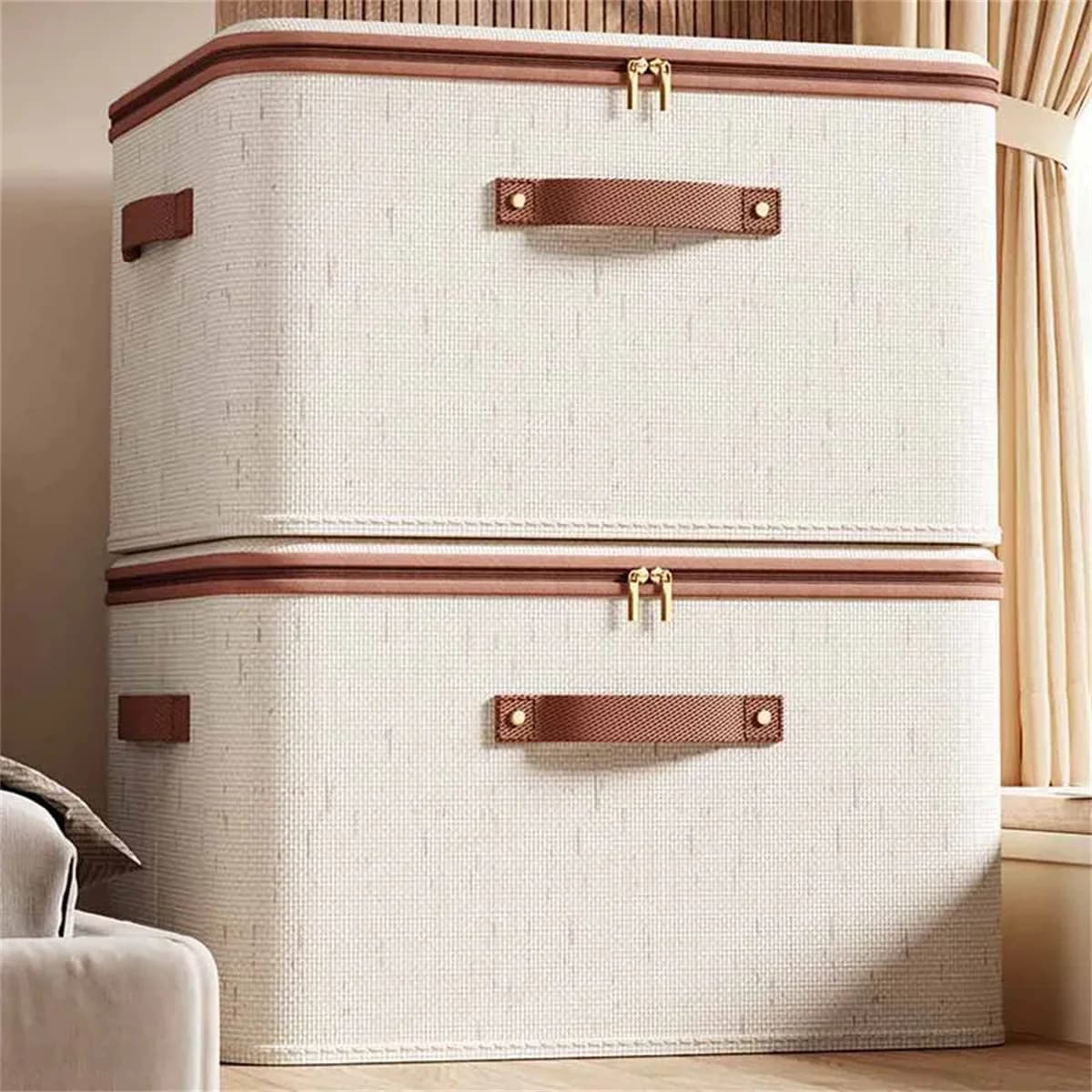 Large Storage Box For Home Durable Cotton And Linen Storage Box With Rigid Hinge With Cover For Clothes, Toys, Covers