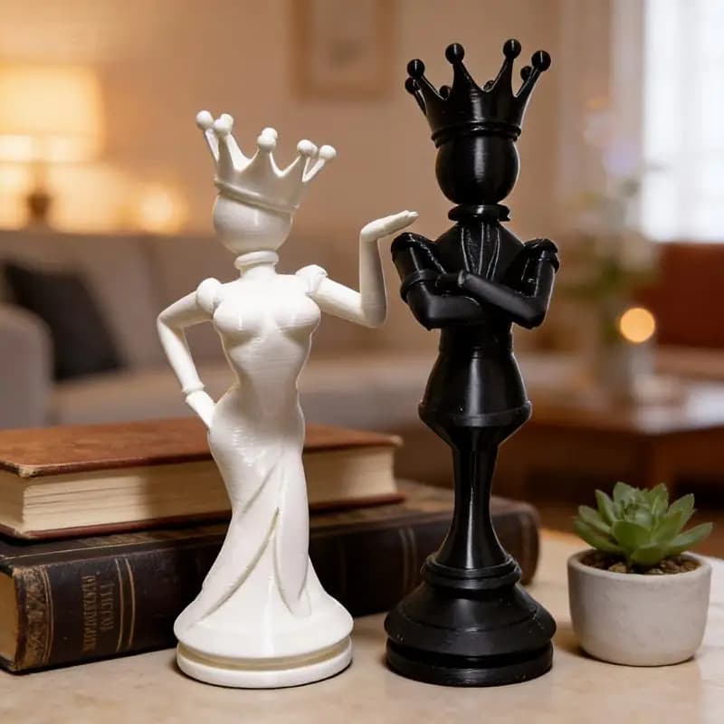 Hot Sale 2Pcs 3D Printed Chess Couple Statues Creative Decoration Desktop Ornaments Sculpture Queen King Statue Gift