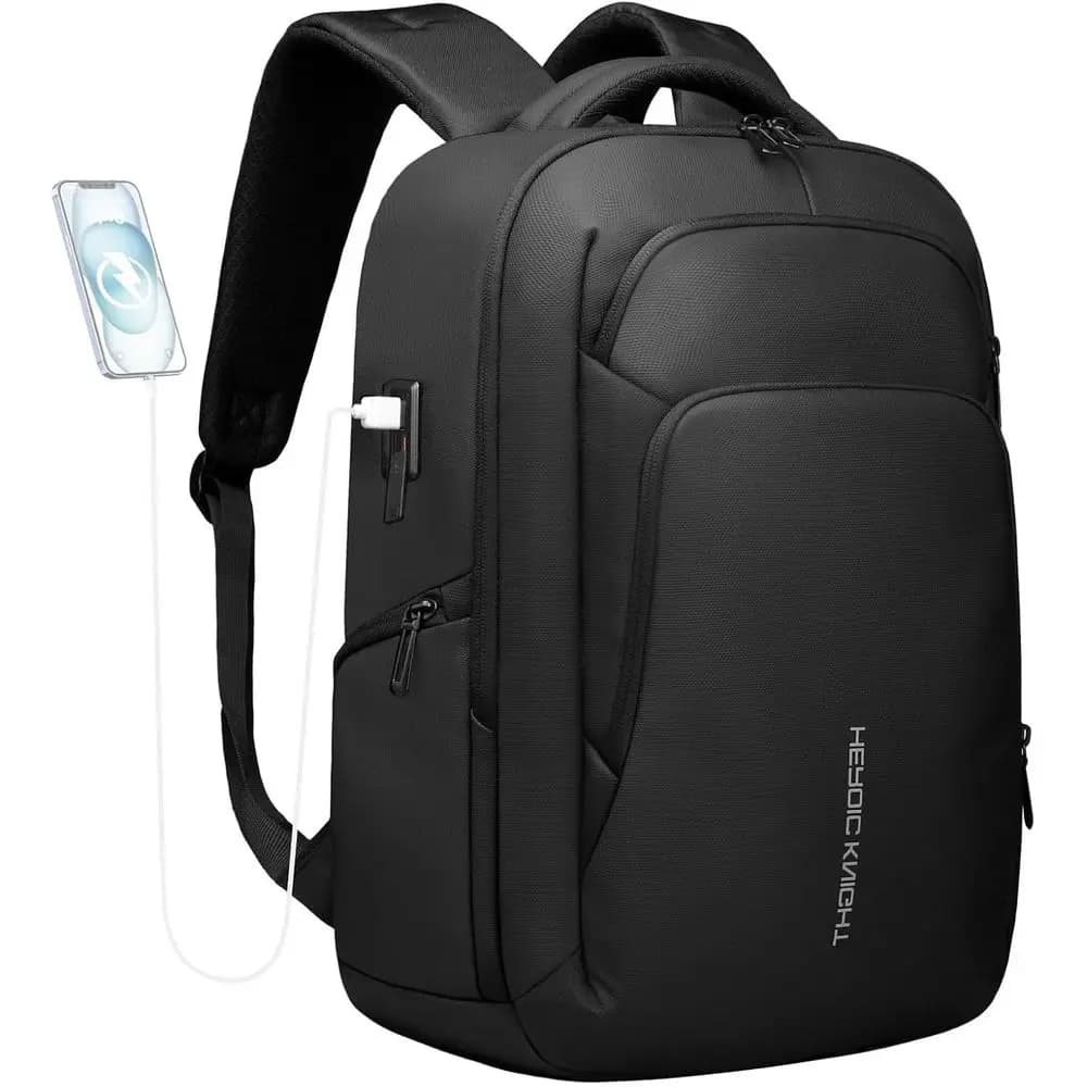 Zaino per Laptop da 17.3 Pollici, 30L, da Viaggio, con Porte USB, Impermeabile, per Uomo e Donna - Nero