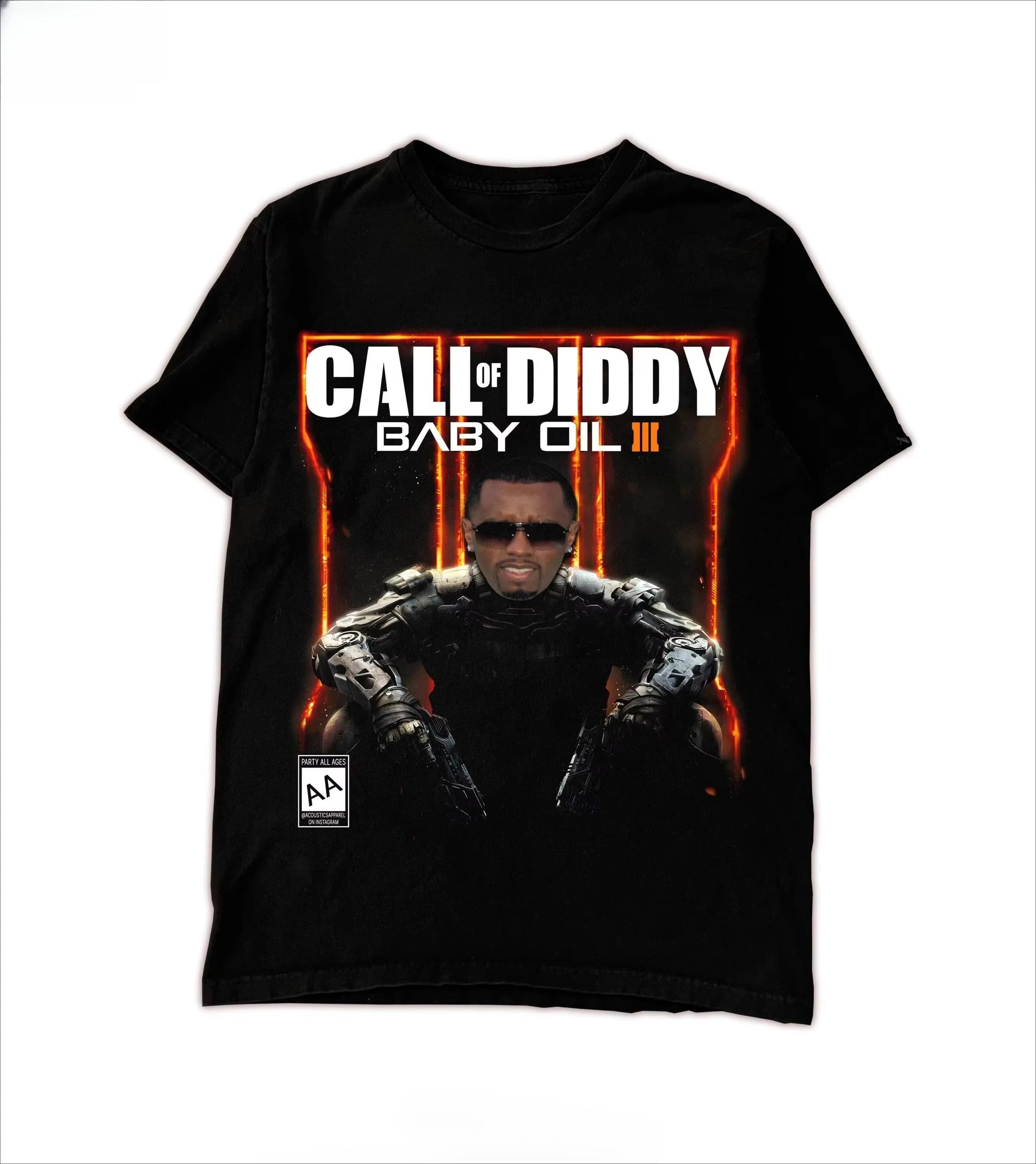 T-shirt da uomo con grafica meme Call of Diddy Baby Oil III, parodia culturale pop di Diddy Comb, a maniche corte, girocollo, streetwear, top 2026