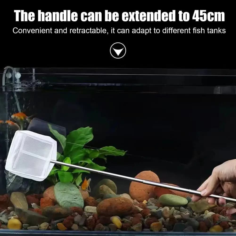 Rete da pesca quadrata per acquario con attrezzatura da pesca con manico lungo allungabile per la cattura di pesci e gamberetti, forniture pulite