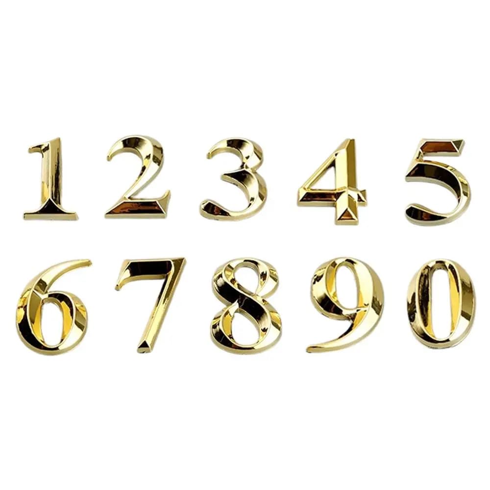 Numero porta 3D Stampaggio ad iniezione ABS Cifre porta dorate da 0 a 9 Piastra galvanica Numero camera d'albergo digitale autoadesivo