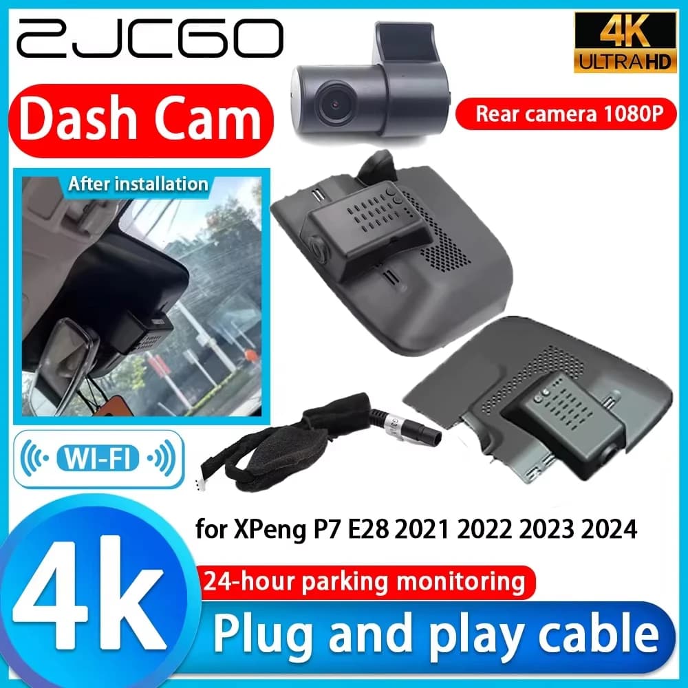 DVR 4K WiFi dashboard camera for XPeng P7 E28 2021 2022 2023 2024, with Sony lens, H.265 video recorder, G-Sensor and 24h parking monitoring