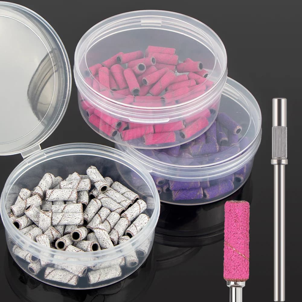 50 pcs 3.1mm mini abrasive ribbons for nails with 3/32" shaft drill tips for nails sand ribbons UV gel acrylic nail polish for removal set of nail tools