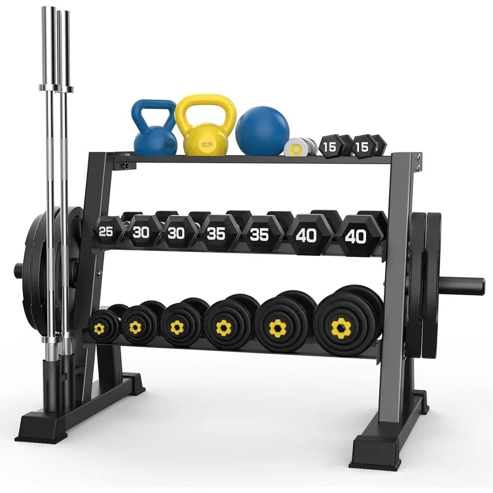 Rack Bearing 3 Levels for Plates from 1100 Books and Curl Bars for Home Gym