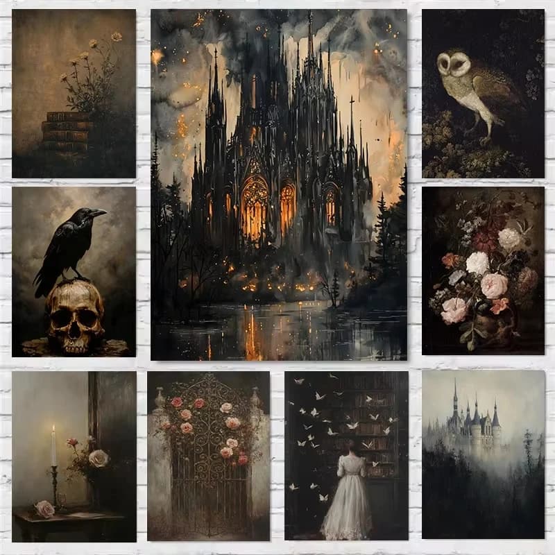 5D DIY Dark Gothic Castle Diamond Painting Kit, Full Drill Mystical Handmade Art Exquisite Creative Gift Home Decoration