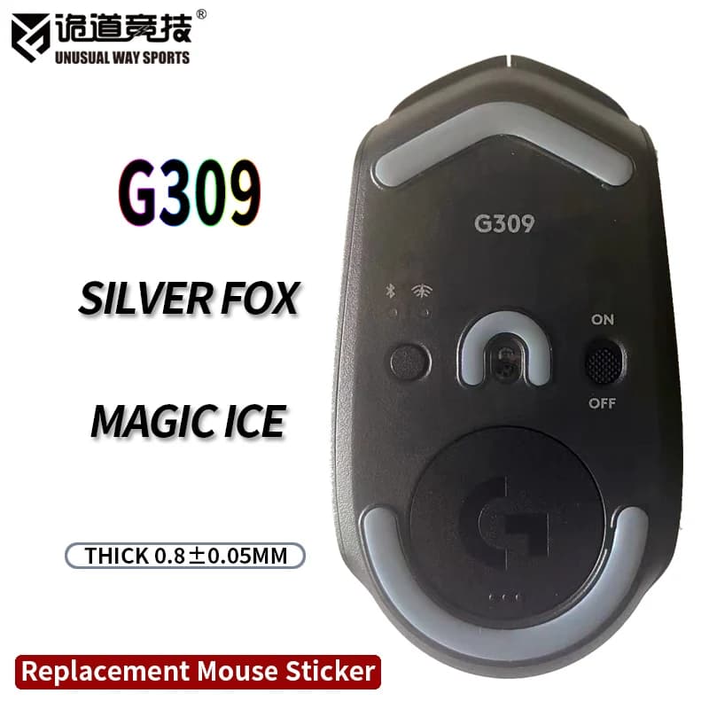 InsolitoWaySports Mouse Pattini Piedi G309 Superficie ribaltabile PTFE Anti collasso Multistrato Magic Ice Silver Fox