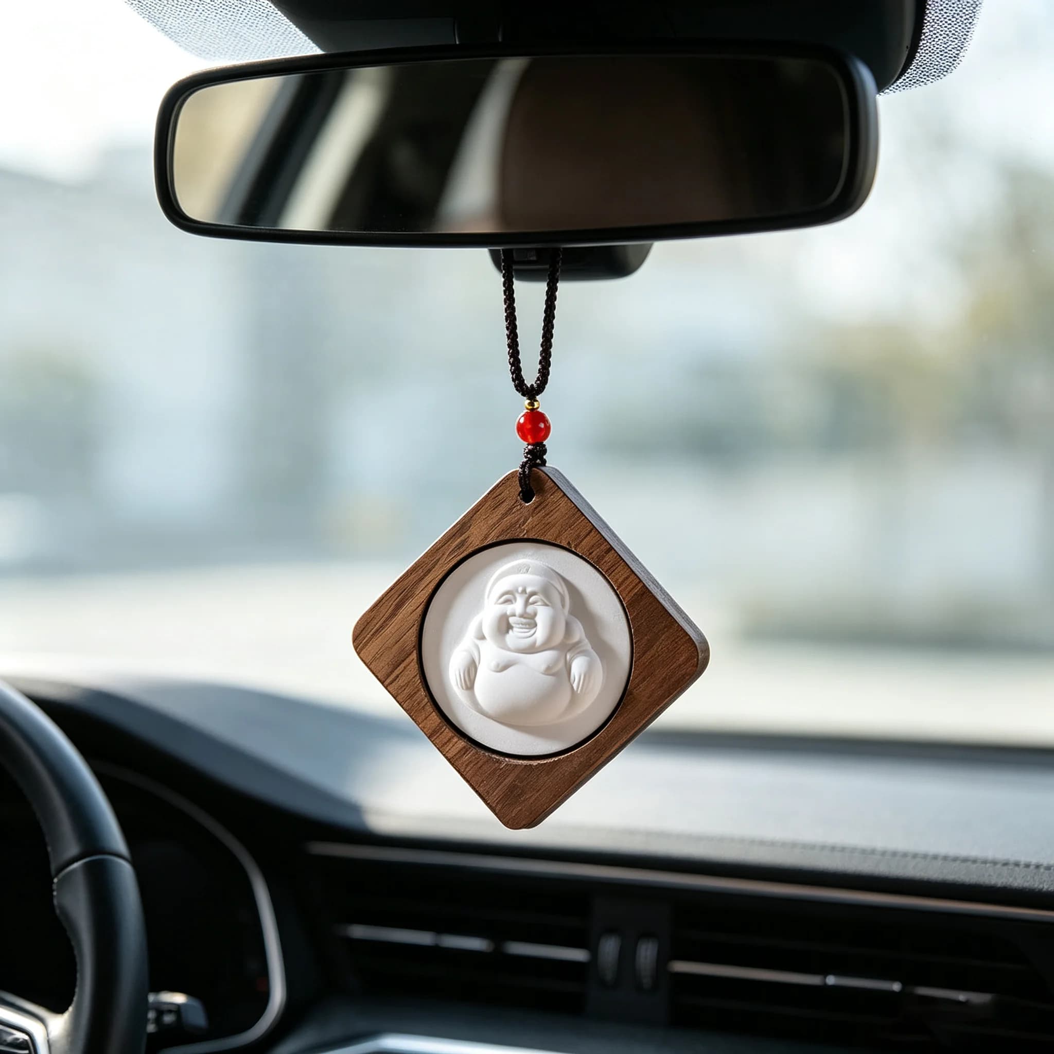 Black Walnut Wood Gypsum Aroma Diffuser Stone Car Hanging Ornament Essential Oil Air Freshener for Rearview Mirror Wardrobe