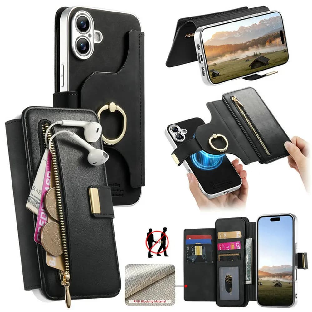 Per OPPO A5 Pro 5G 4G 2In1 Custodia a Portafoglio in Pelle Staccabile con Cerniera e Protezione RFID per OPPO A6 Pro, Custodia Magnetica a Flip per Telefono A5 A 5