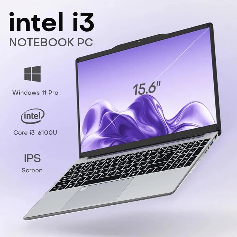 Computer portatile Windows 11 Pro da 15,6 pollici Intel Core i3 6100U IPS FHD 1080P Notebook PC Ufficio Studio Laptop Sblocco delle impronte digitali