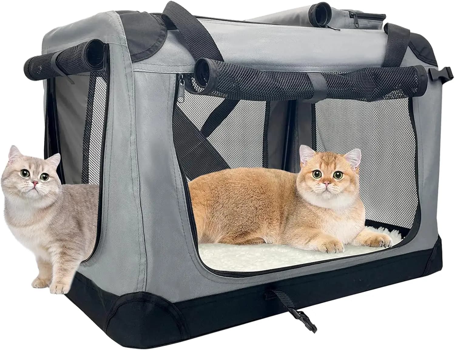 Trasportino Grande 24x17x17 per 2 Gatti, Borsa da Viaggio Pieghevole per Animali Domestici, Resistente e Traspirante, per Animali Fino a 20 kg, Grigio