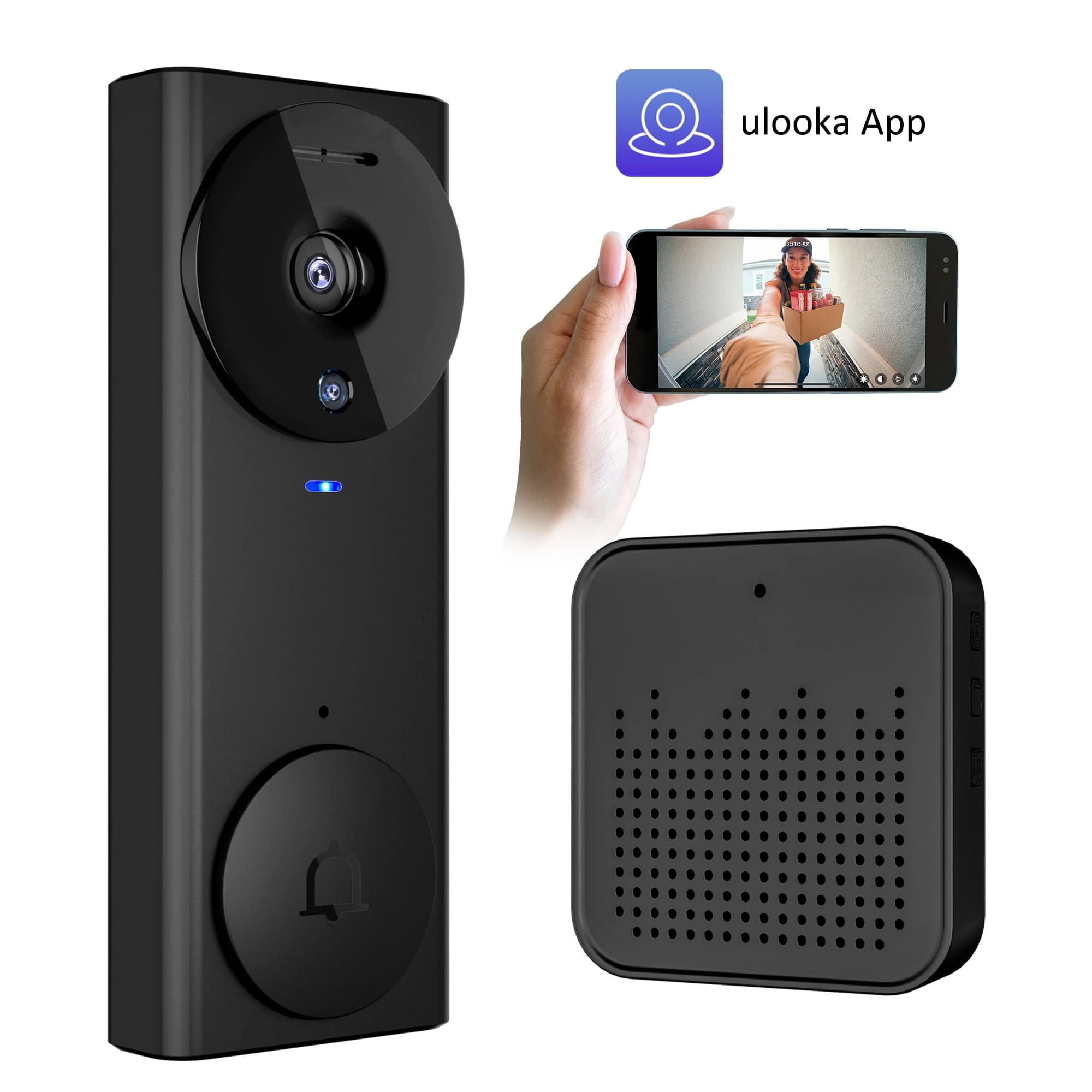 Campanello videocitofono intelligente Wi-Fi 2.4G Audio bidirezionale 110 ° Ricarica di tipo C per visione notturna grandangolare per appartamenti familiari
