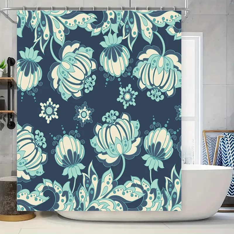 Set moderno di tende da doccia floreali blu, tessuto impermeabile stampato, decorazione decorativa per il bagno di casa, per bambini, adulti anziani