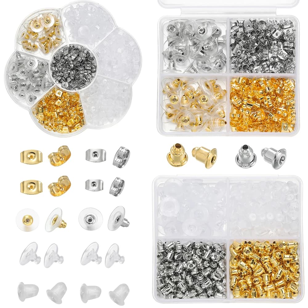 Tappi posteriori per orecchini in gomma siliconica morbida in scatola per orecchini a bottone Accessori per orecchini fai-da-te Set di blocchi per orecchie multi-stile