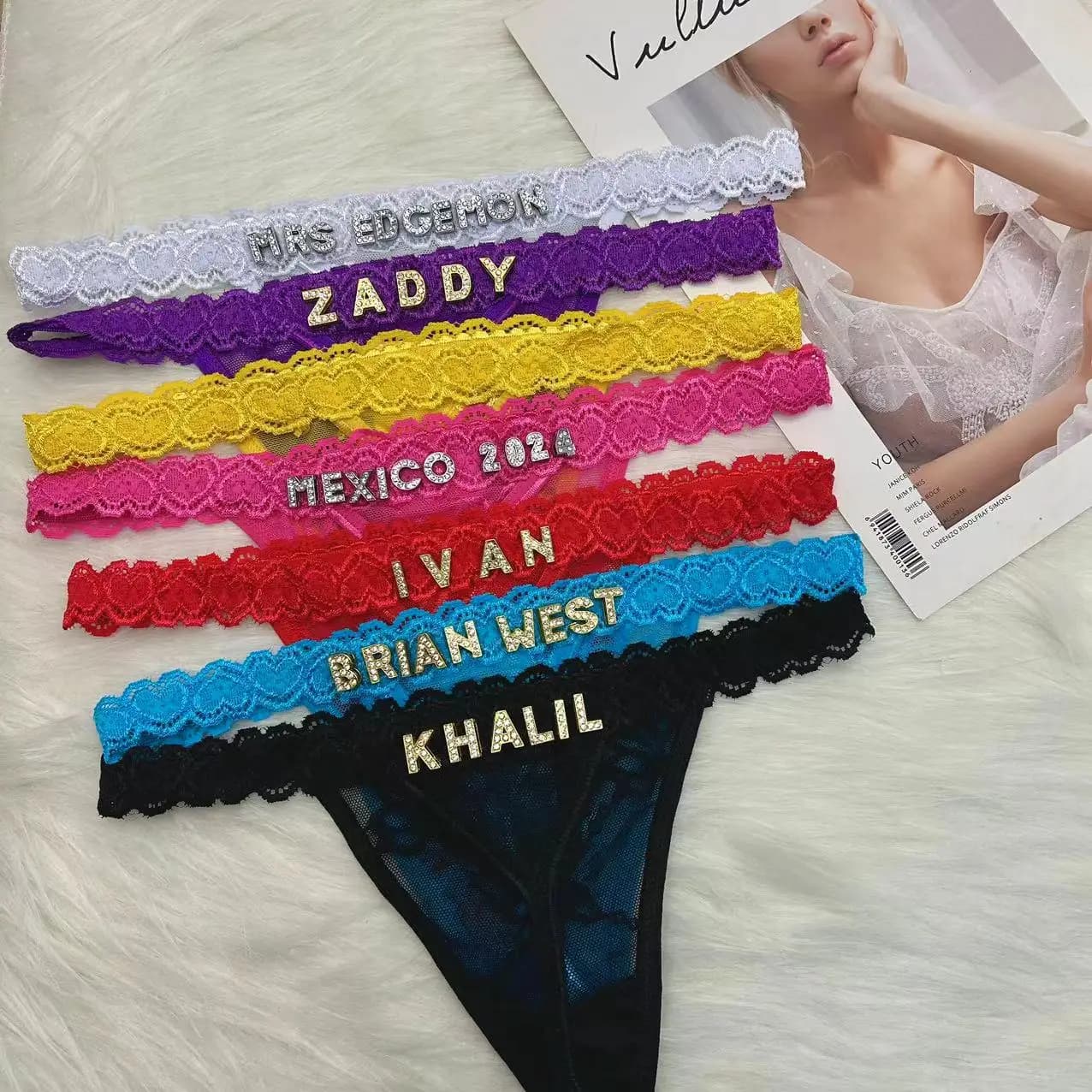 Custom Thong Mutches With Name Letter Stylus With Rhinestones DIY-Type Sexy Custom Underwear G-String Custom bikini jewelry gift