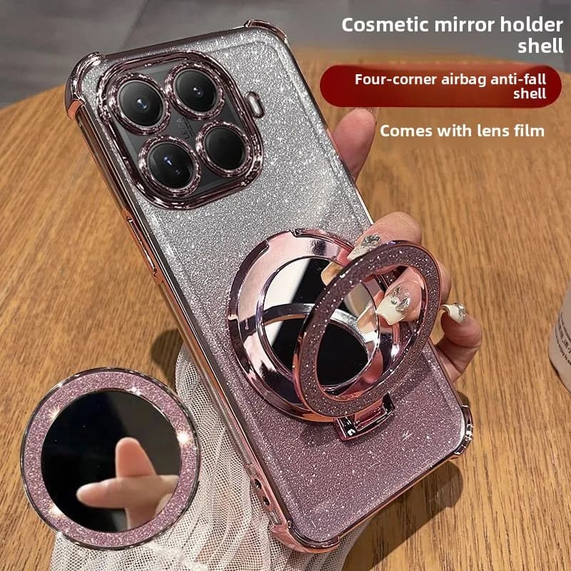 Luxury Transparent Electroplating Glitter Ring Mirror Stand Phone Case for Xiaomi 17T 15T Pro 17 Pro Max 14T TPU Protect Cover