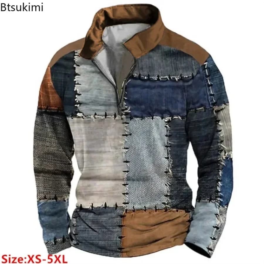 Spring Autumn Men's Long Sleeve Hoodies Fashion Spliced Loose Casual Stand Collar Sweatshirts Color Blocking Tops Men Streetwear